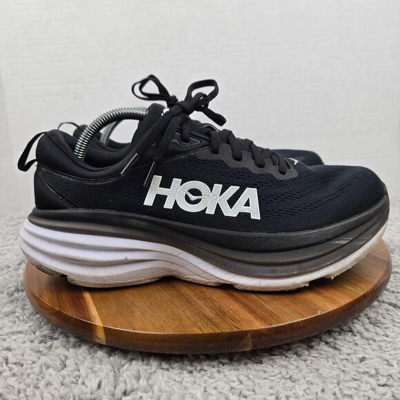 Hoka One One Mens 9.5D Bondi 8 Black White Athletic Daily Gym Road Running Shoe - Picture 3 of 12